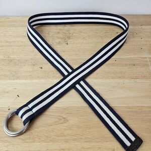 GANT Mens One Size Belt Navy Blue Cotton Leather Trim Preppy Double Ring